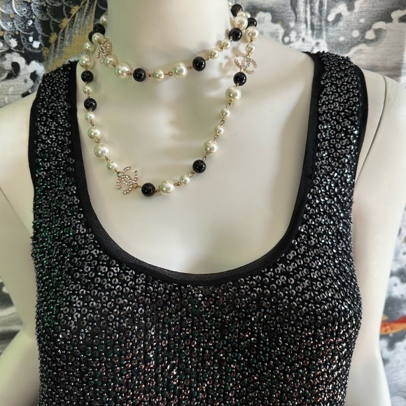 Authentic DIANE VON FURSTENBERG PELLINA BLACK SEQUINS RACER BACK TANK TOP 2 - Picture 5 of 12